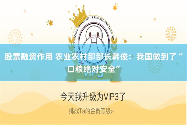 股票融资作用 农业农村部部长韩俊：我国做到了“口粮绝对安全”
