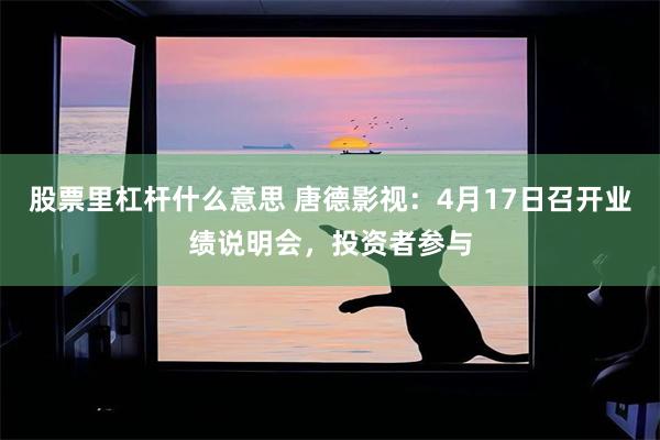 股票里杠杆什么意思 唐德影视：4月17日召开业绩说明会，投资者参与
