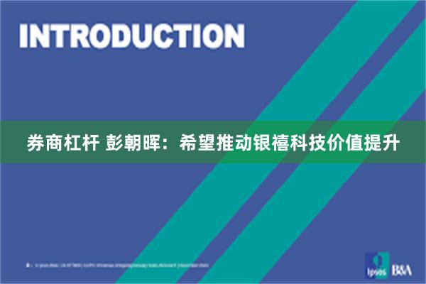券商杠杆 彭朝晖：希望推动银禧科技价值提升